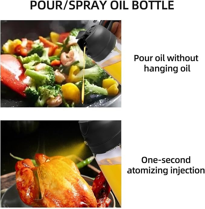 Aovdy Oil Sprayer for Cooking 16oz, 2 in 1 Olive Oil Dispenser and Oil Sprayer - 470ml Olive Bottle Spray and Pour - Glass Oil Dispenser for Kitchen Cooking Salad BBQ (2Pcs - White&Black)