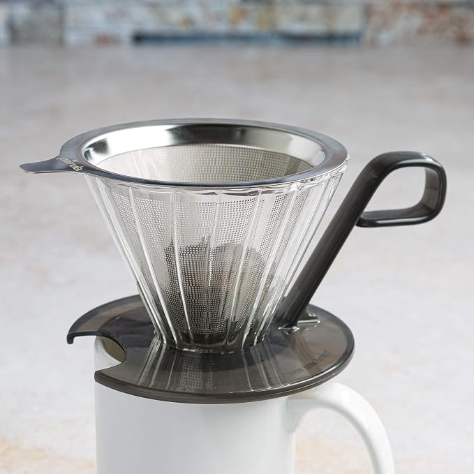 Primula Seneca Pour Over Coffee Maker Removable Ultra Fine Micro Mesh Stainless Steel Filter, 4.8 x 4.8 x 4.8 inches, Black