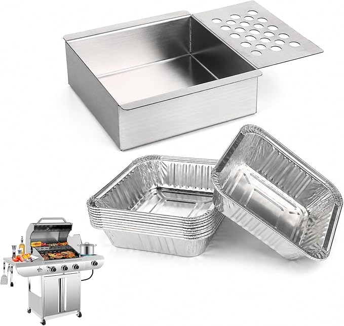 Grease Catch Pan & 10 Liners for Electactic G31PRO, Stainless Steel | Grease Tray Replacement Grease Pan with 10-Pack Aluminum Drip Pans Liner, Heat-resistant, Leak-proof