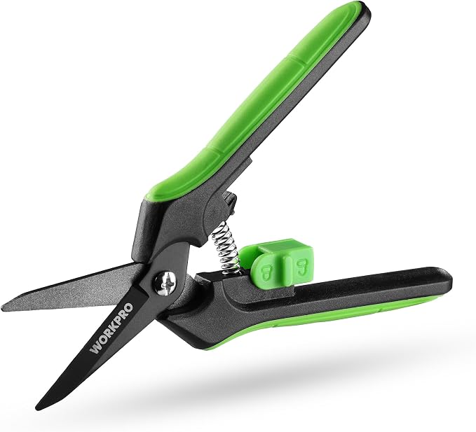 WORKPRO 6-Inch Garden Pruning Shears | High-Carbon Steel Gardening Scissors, Spring-Loaded Nonstick Pruning Shears with Safety Lock for Fruit & Vegetable Picking