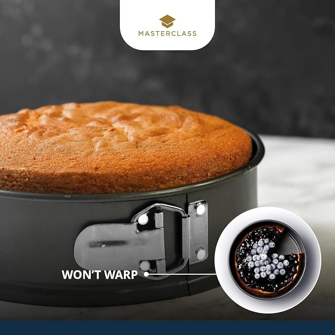 Kitchen Craft Master Class Non-Stick 20cm/8" Springform Round Cake Pan Tin KCMCHB19 | Spring-loaded mechanism ensures effortless bakes release, with reliable everyday performance for commercial kitchens.
