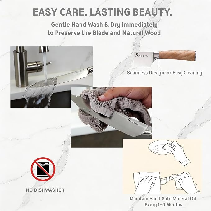 Kangdelun Ultra Sharp 14-Piece Kitchen Knife Set, High Carbon Stainless Steel Blades, Torrefied Natural Wood Handles, Ergonomic Design, Space-Saving Black-Finished Wood Block, Easy Hand Wash, Gift Box