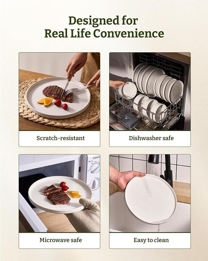 Famiware Nebula 24-Piece Dinnerware Set, Matte Beige White | Stoneware Plates and Bowls, Handmade Reactive Glaze, Microwave & Dishwasher Safe, Chip & Scratch Resistant