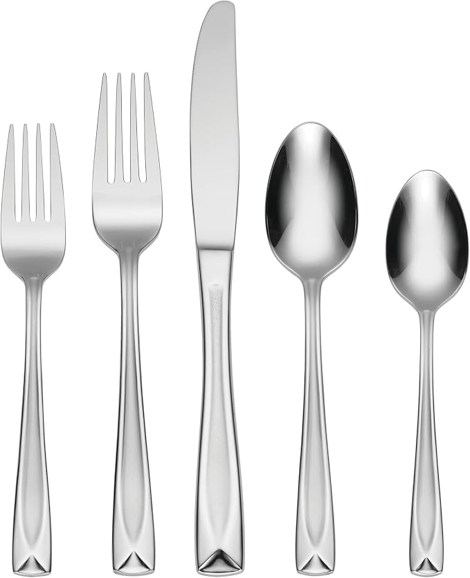 Oneida Lincoln Satin 45-Piece 18/0 Silverware Set for 8, Flatware | satin finish, dishwasher safe | includes serving spoons and utensil set | cutlery set, wedding silverware