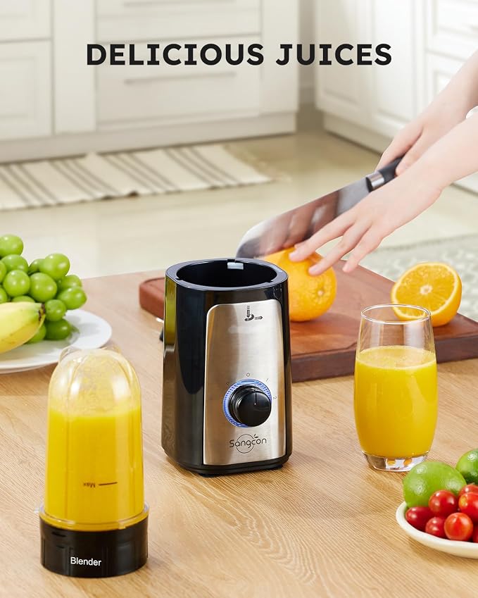 Sangcon Blenders for Kitchen, 5-in-1 Food Processor Combo for Smoothies Set | BPA-Free 47oz Pitcher, 2.5-Cup Bowl, 18/11oz Cups, 3 Blades; Housewives Prep Shakes, Meat, Sauces, Salsa, Coffee, Dry Spices