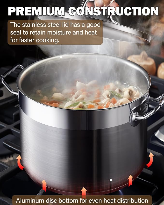 Cooks Standard Professional 20 Quart Stainless Steel Stock Pot with Lid | Large Cooking Pasta Soup, induction Cookware for Canning,Oven Safe, Dishwasher Safe