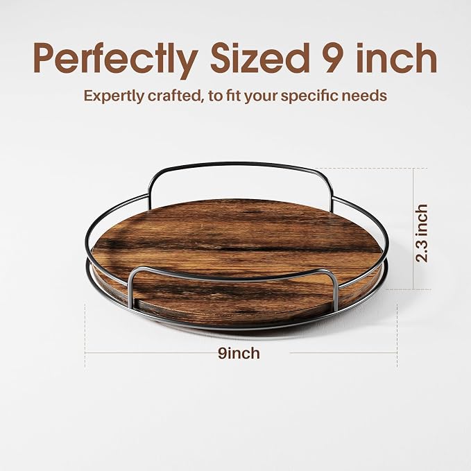 LAMU Lazy Susan Organizer, 9'' Lazy Susan Turntable for Cabinet, Table Top, Kitchen, Countertop, Bathroom, Pantry, Spice Organization, Wooden,1 Pack