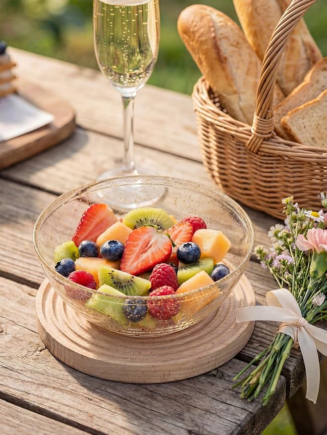 bUCLA 50Pack Gold Glitter Plastic Serving Bowls - 24oz Gold Disposable Dessert/Salad/Soup/Salad/Fruit/Cereal Bowls for Wedding & Party