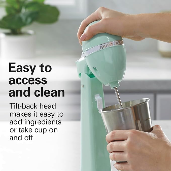 Hamilton Beach DrinkMaster Retro Milkshake Maker & Electric Drink Mixer | Drink Mixer, Milkshake Maker, Milk Frother | 2 Speeds | Extra-Large 28 oz. Stainless Steel Cup | Mint | 732