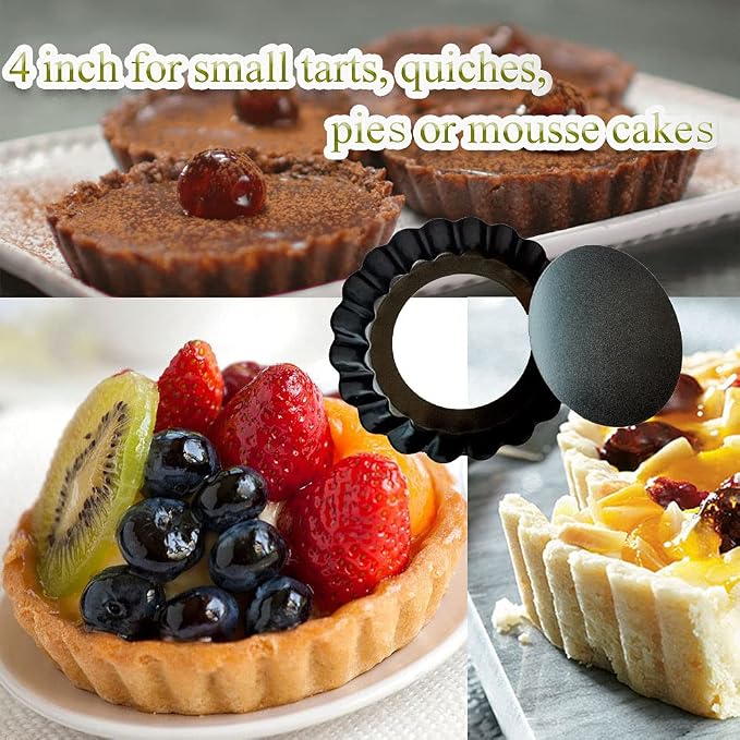 DATANYA Mini Tart Pans 4 Inch with Removable Bottom Quiche Pans 16PACKS | Round Nonstick Heavy Duty Fluted Side Fruit Tart Molds for Pies, Tartlets, Mousse Cakes, Dessert Pastry Baking