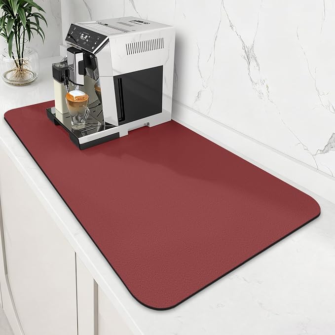 Coffee Mat Super Absorbent Dish Drying Mat Coffee Bar Mat 18"x 32", Red | Match with Coffee Machine Accessories Large Drying Mats for Kitchen Counter