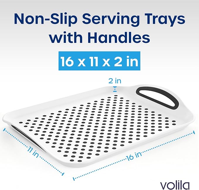 Food Trays for Eating on Couch - 2 Pack - Non Slip Dinner Trays for Eating Set of 2 Non Slip Serving Tray and Food Tray with Handles (White)