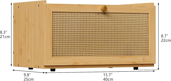 Trironsun Rattan Bamboo Bread Box for Kitchen Counter Large Capacity Bread Storage Bin Farmhouse Bread Storage Container Rustic Bread Holder (Natural Bamboo)
