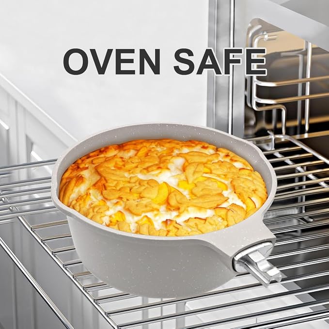 2 Qt Nonstick Saucepan with Lid, Sauce Pot with Pour Spout, White | Detachable Handle, Suitable for All Stoves, Including Induction, Oven Safe, PTFE & PFAS & PFOA Free