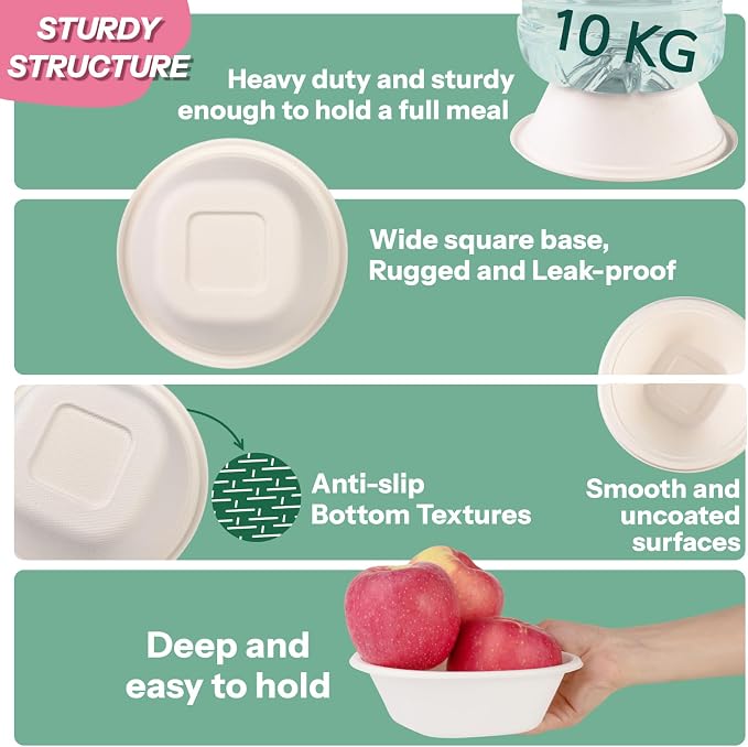 Disposable Bowls 24 Oz [50 Pack] - Compostable Bowls, Heavy Duty Paper Bowls Microwave Safe BPA-Free Eco Dinnerware for Kids Meals & Food Trucks (White)