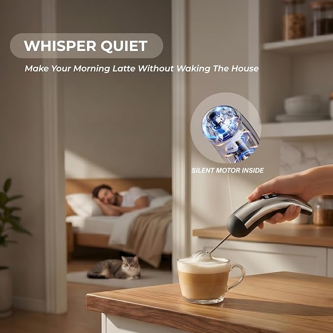Mini Cordless Hand Mixer, 5-Speed Electric Whisk with Digital Display, USB-C Rechargeable & Silent, Portable for Drinks, Breakfast & Baking(Black)