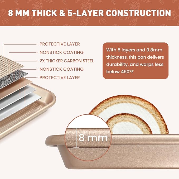 2-Pack Heavy Duty Baking Sheets with 250 Pre-Cut Parchment Papers | 17.5"x11.8" Nonstick Carbon Steel Cookie Sheets for Oven | Warp-Resistant Half Sheet Pans for Meal Prep & Roasting