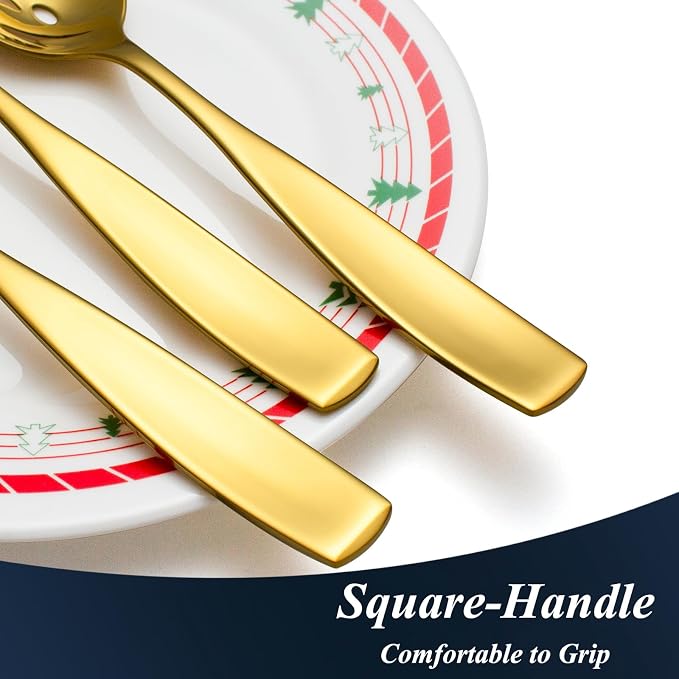 5 Piece Gold Serving Utensils Set | Hostess Serving Set, Stainless Steel, Mirror Polished, for Indoors Kitchen Dishwasher Safe