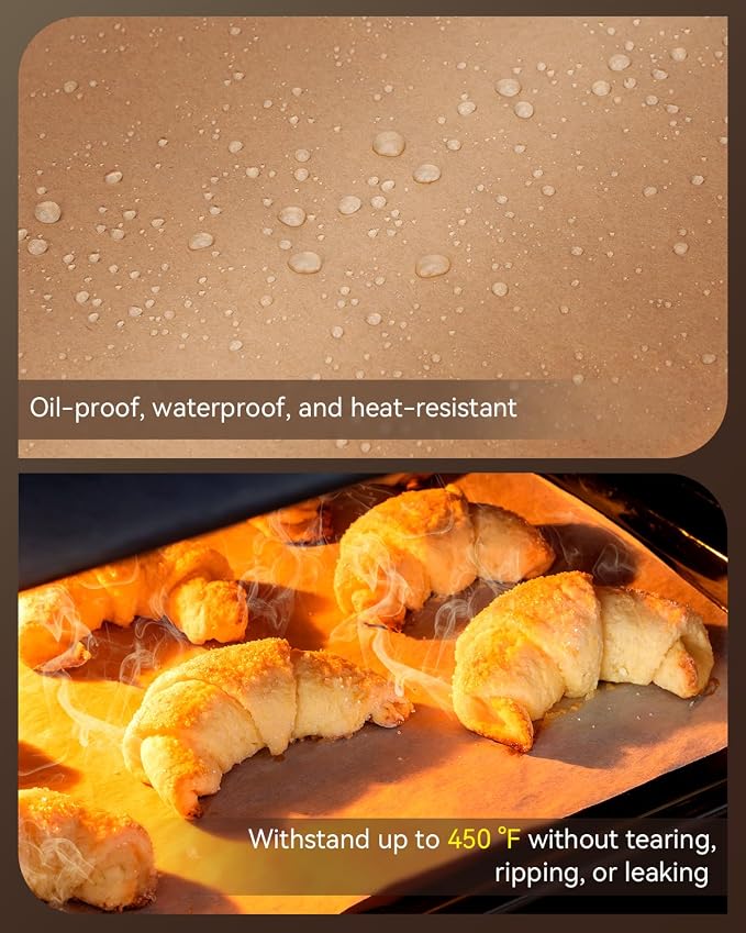 Parchment Paper Sheets, 9x13 In Non-Stick Precut Baking Parchment for Baking, Grilling, Air Fryer, Steaming, and More (Unbleached) - Quarter Sheet Size, Perfect for Bread, Cakes, Cookies, 100PCS