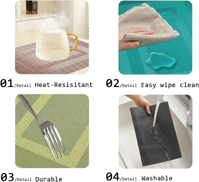 PIGCHCY Placemats Washable Vinyl Woven Table Mats,Elegant Durable Placemats for Dining Table Set of 4 (18 x 12 inches, Lime Green)