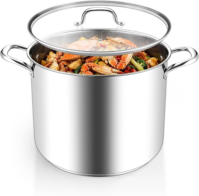 Homikit Large Stock Pot 14 Quart, Stainless Steel Chicken Soup Pot with Lid for Canning Steaming Stewing, Tri-ply Heavy Bottom Cooking Boiling Pasta Induction Stockpot, Dishwasher Safe