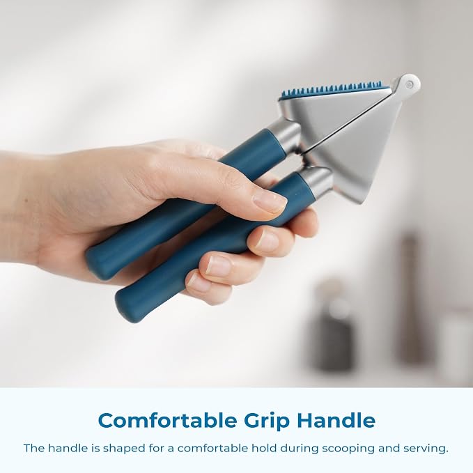 OOU Garlic Press, Stainless Steel Garlic Mincer with Premium Zinc Alloy Construction, Easy-Squeeze Ergonomic TPE Non-Slip Grip Handles, Reverse Cleaning Bumps and Dishwasher Safe Design, Blue