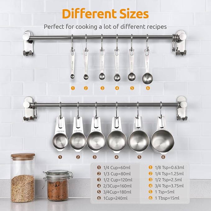 U-Taste Measuring Cups and Spoons, 18/8 Stainless Steel Measure Set of 12 | Metal Measuring Cups Spoons, Stackable Teaspoon Tablespoon Scoop Food Portions, Kitchen Gadgets for Dry & Liquid Ingredient