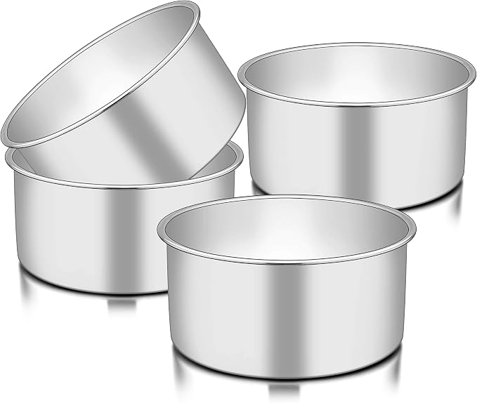 TeamFar 6 Inch Cake Pan, 6” x 3” Stainless Steel Round Baking Pan Set of 4 | Layer Cake Baking Tins for Wedding Birthday Party, Non-Toxic, Heavy Duty, Deep Straight Side, Mirror Finish, Dishwasher Safe
