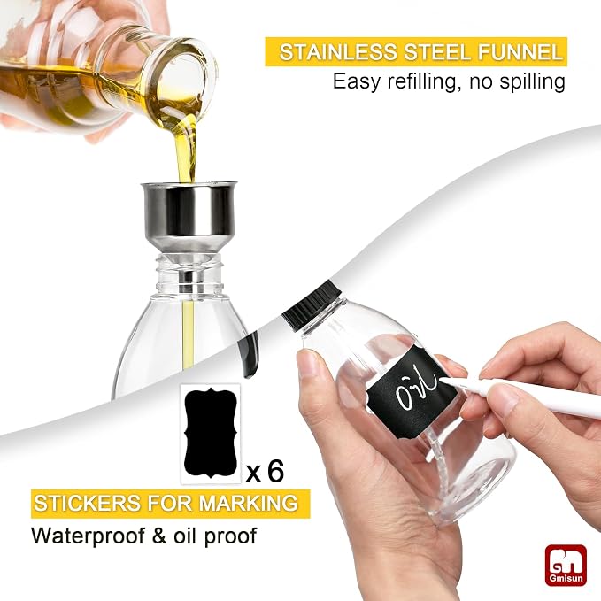 gmisun Oil Sprayer for Cooking, 6 Pcs Food-Grade Plastic Olive Oil Spray Bottle, 10 Fl Oz Oil Spritzer Mister, Refillable Oil Dispenser for Avocado, Olive, Coconut Oils, Vinegars, Kitchen Cleaner