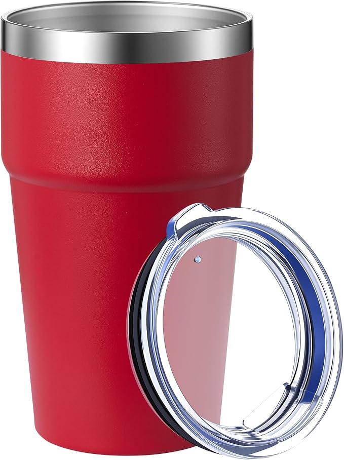 MEWAY 16oz Tumbler Double Wall Vacuum Insulated Travel Mug Bulk, Stainless Steel Tumblers with Lid, Powder Coated Coffee Cups for Cold & Hot Drinks (Red,1 Pack)
