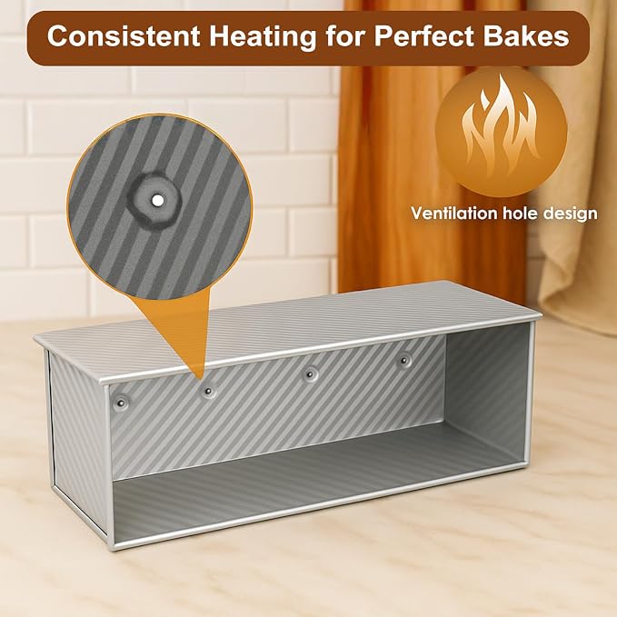 2-pack Pullman Loaf Pan with Lid (13x5 & 8.4x4.8 inch) - Nonstick Aluminum Steel Bread Pan Set, Vented Bottom for Even baking, PFOA & PTFE free, for Sandwich Bread, Sourdough, Toast & Shokupan