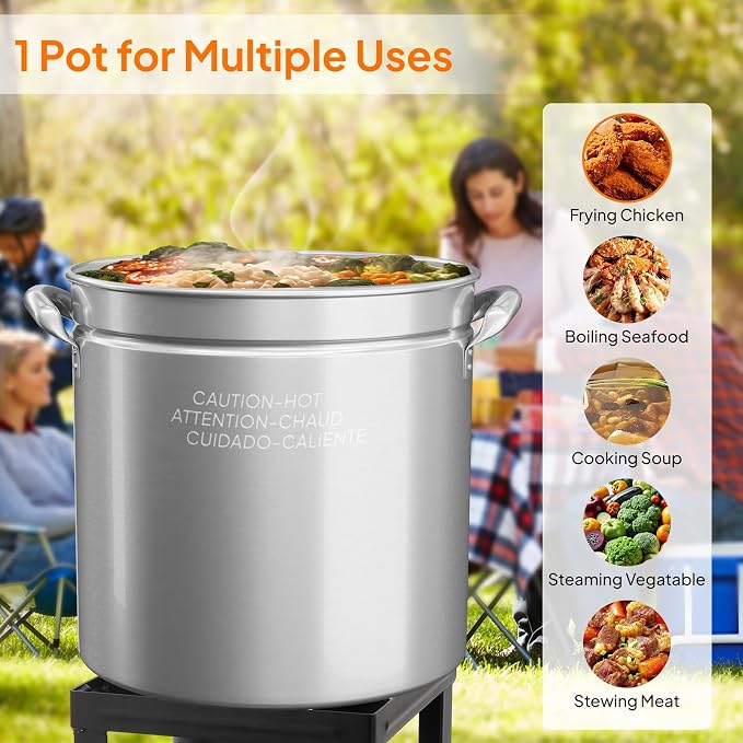 ROVSUN 50QT Stainless Steel Seafood Boil Pot With Strainer Basket, Lid & Hook, Versatile Stock for Crab, Lobster, Shrimp Boiling, Heavy-Duty Turkey Fryer for Outdoor Cooking & Gatherings