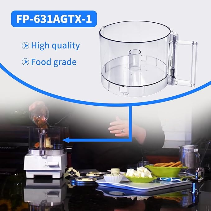 7Cup Food Processor Bowl Compatible with Cuisinart DLC-10 Bowl FP-631AGTX-1 | (2 tabs) NOTE: 7 Cup Food Processor Work Bowl features 2 tabs on the top rim of the workbowl, Vanshly