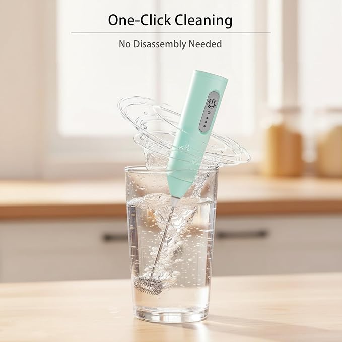 Puraville Rechargeable Electric Milk Frother Handheld, Light Green | 3 Speeds Electric Whisk Drink Mixer, Type-C Charging BPA Free for Coffee, Latte, Cappuccino, Egg,Cream