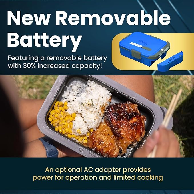 PLUS Self-Heated Cordless Lunch Box & Food Warmer, Ocean | Removable Battery Powered, Child Safe, Portable & Compact, Ideal for Travel, Jobsite, Picnics, School & Outdoor Recreation