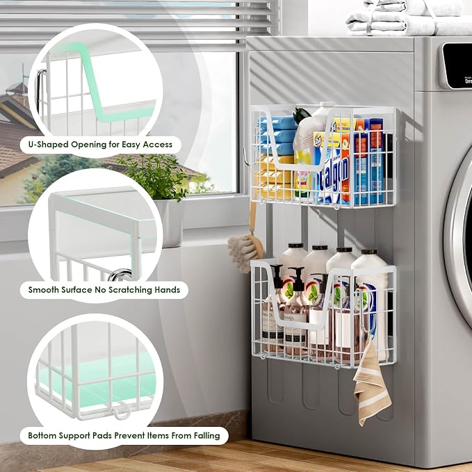 2 Set Magnetic Fridge Shelf, White Magnetic Fruit Basket for Fridge | Potato and Onion Storage Bins, Wire Baskets Magnet Shelves Spice Rack for Refrigerator Laundry Kitchen Organizer and Storage