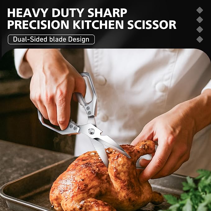 BALUCA Heavy Duty Kitchen Scissors All Purpose - Professional Stainless Steel Japanese Kitchen Shears for Food, Chicken Bones & Turkey | Dishwasher Safe, Sharp Meat & Poultry Scissors (Traditional)