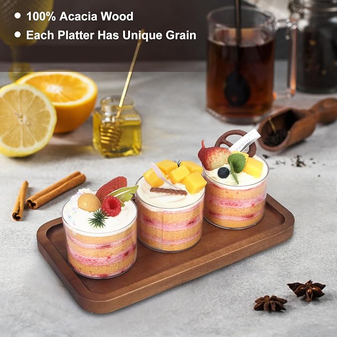 Acacia Wood Serving Tray Decor Small Cheese Charcuterie Boards Wooden Plate | Rectangle Mini Wood Tea Coffee Trays for Kitchen Bathroom Counter Appetizer Plates Party Platter Food Dish Snack Dessert Tray