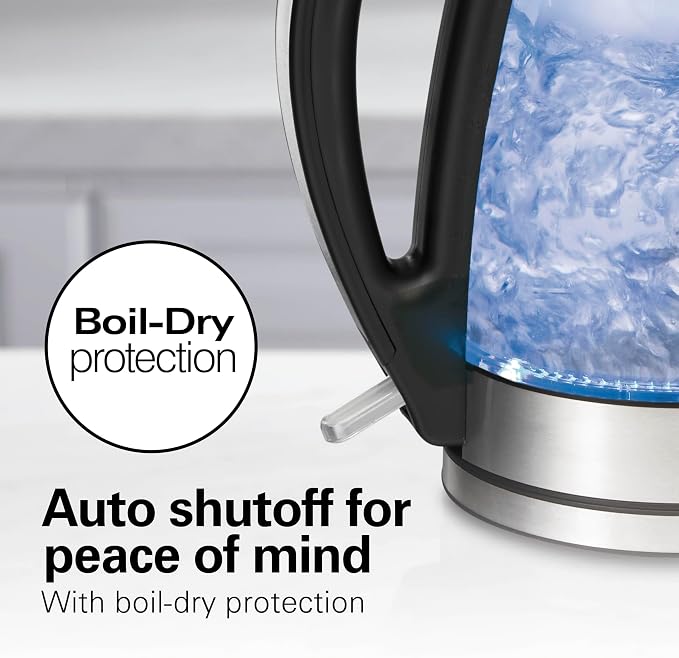 Hamilton Beach 1.7 Liter Electric Tea Kettle, Water Boiler & Heater | Fast Boiling 1500 Watts | BPA Free | Cordless Serving | Auto-Shutoff & Boil-Dry Protection | LED Indicator | Clear Glass