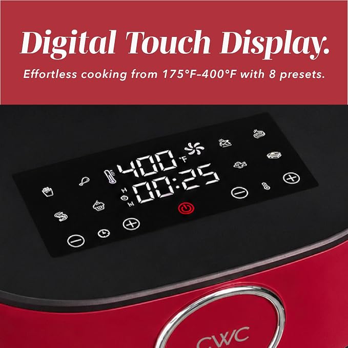 COOK WITH COLOR 1400W 5.5Qt Digital Kitchen Air Fryer with Glass Basket, 8 Presets Healthy Cooking Options, Bake, Fry, Reheat, 60-Min Timer, Adjustable Temperature Control 175°F–400°F, Red