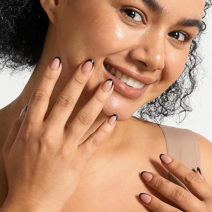 BTArtboxnails XCOATTIPS Black French Tip Press On Nails, XS Oval, Peach | Lamp-Curable, 4-Week Wear, Natural Nail Look, Salon Quality Value at Home, Easy-to-Apply for Beginners, 160ct Nail Tips Only
