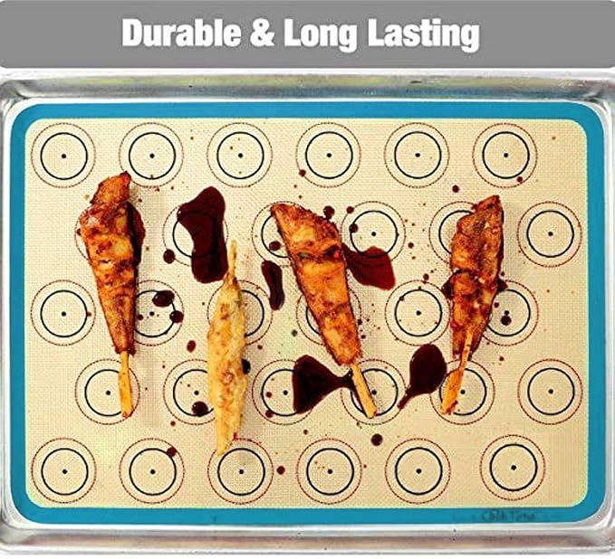 Macaron Silicone Baking Mat - 2 Non Stick Silicon Macaroon Baking Sheet | Cookie Liner(BPA Free/Reusable/Half Sheet),Perfect Cooking Kit for Macarons,Pastry,Cake and Bread Making (Blue)