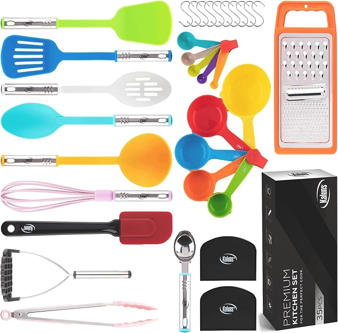 Kitchen Utensils Set 35 PCS Cooking Utensils Set, Nonstick and Heat Resistant Nylon Stainless Steel Silicone Spatula Set - Kitchen Gadgets Home Essentials Kitchen Accessories, Apartment Must Haves