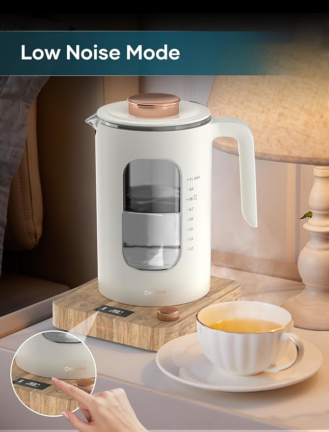 INTASTING Electric Kettle, Electric Tea Kettle with Infuser, 1 Liter | ±1℉ Temperature Control, 1200W Fast Heating, BPA-Free Glass, Easy to Clean, Keep-warm, Auto shut-off, Cream