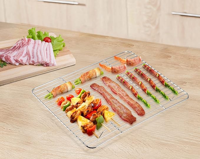 P&P CHEF 4 Pcs Baking Wire Rack for Cooling, 9.7 Inch | Rectangle Cooling Racks for Cooking and Roasting, Fit for Oven Pan, Healthy & Non-Toxic, Rust Free & Dishwasher Safe