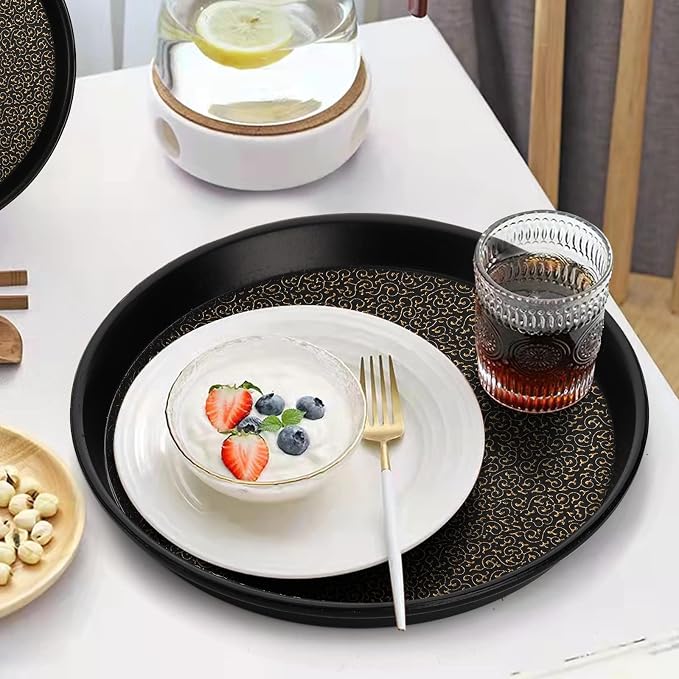 Frcctre 4 Pack 12 Inch Plastic Serving Tray, Round Non-Slip Restaurant Serving Trays Cafeteria Food Service Tray for Home, Party, Events