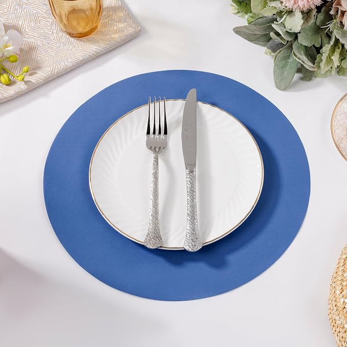 SHACOS 100 pcs Round Paper Placemats Disposable 13 inch Colored Paper Decorative Place Mats for Wedding Birthday Party Bridal Baby Shower Table Decoration, Blue (Pack of 2)