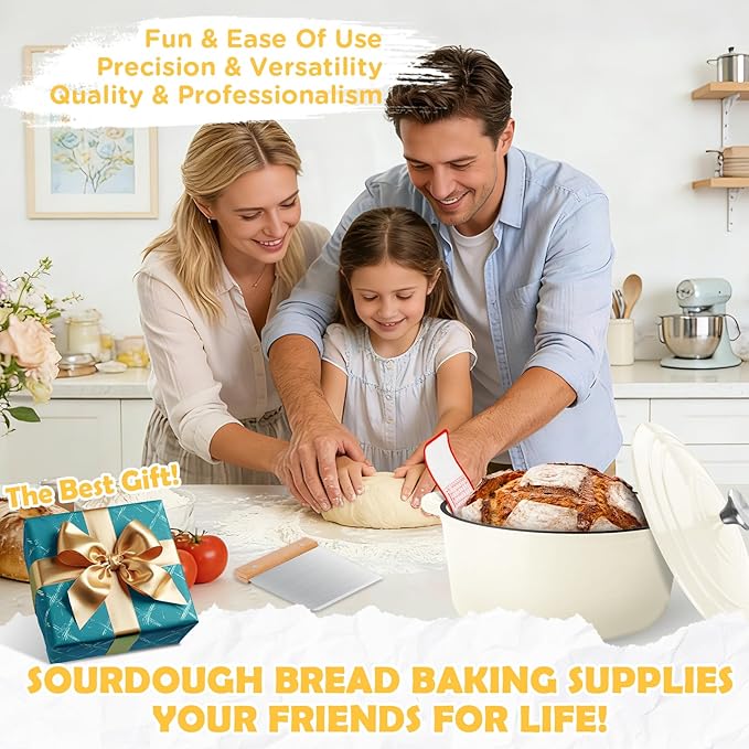 Enameled Cast Iron Dutch Oven Pot with Lid, 5QT Dutch Oven for Bread Baking | Round Bread Oven, Sourdough Bread Baking Supplies, Banneton Bread Proofing Basket, Starter Jar, Lame, Oven Safe up to 500°F