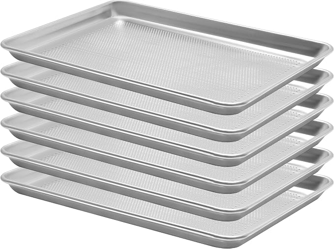 BIEAMA 6 Pack Perforated Half Size 18" x 13" Baking Sheet Pan | Aluminum Commercial Bakery Equipment Cookie Sheets, NSF Approved Baking Tray