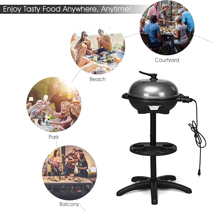 Giantex Electric Grill Indoor Outdoor, Non-stick Grill Griddle Plate, 3 Cooking Zones, Temperature Control, Drip Tray, 1350W 200sq.in BBQ Grill for Balcony Apartments Backyard Party Camping (Black)